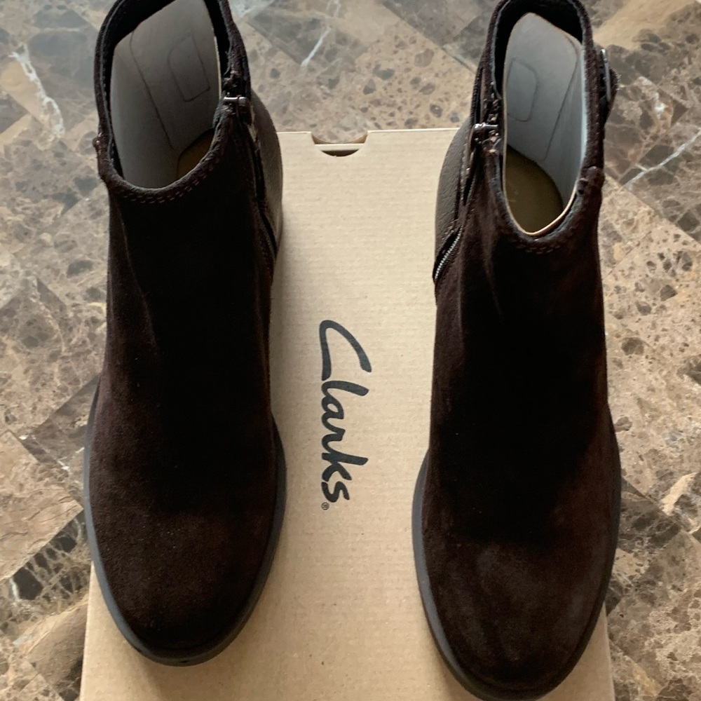 Clarks brown suede boots. Brand new, never worn. Size 7